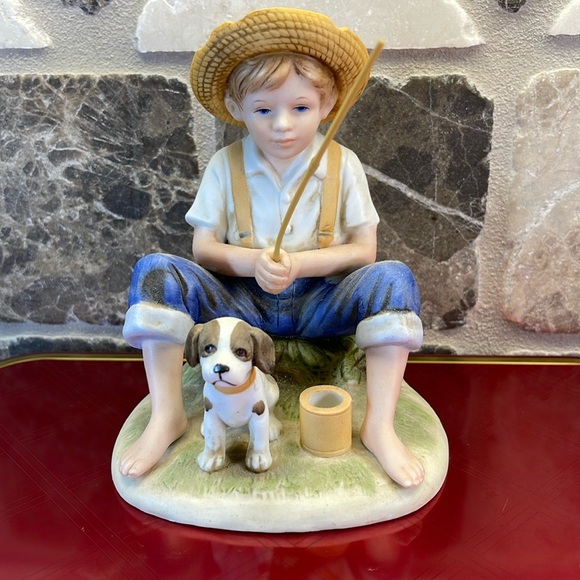 Homco Other - Homco little BOY 👦 fishing with his 🐶 PUPPY FIGURINE #1466. Purchased 1985